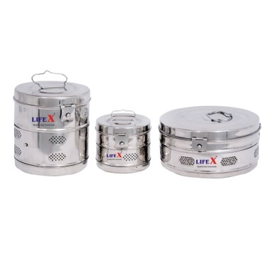 LIFEX 11" X 9" Stainless Steel Dressing Drums for Clinic and Hospital Medical Equipment Size in Inches (11" Dia. X 9 H)