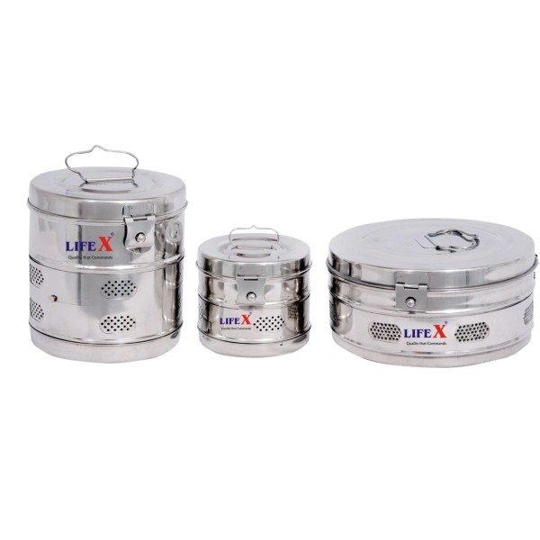 LIFEX 11" X 9" Stainless Steel Dressing Drums for Clinic and Hospital Medical Equipment Size in Inches (11" Dia. X 9 H)